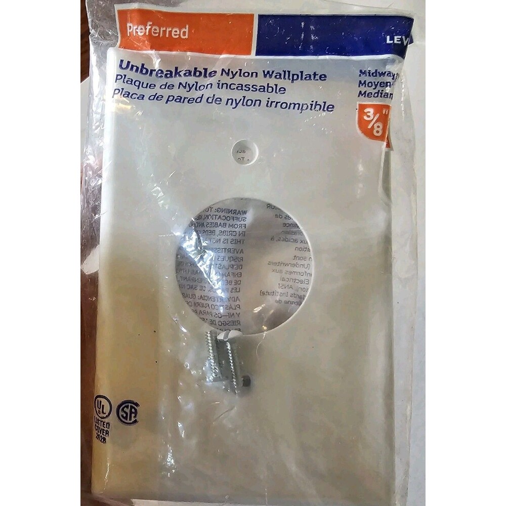 Leviton PJ7-W White 1-Gang 1.406in. Outlet Unbreakable Midway Wallplate Cover